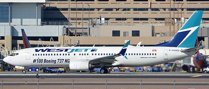 WestJet Boeing 737-8CT C-GAWS, Phoenix Sky Harbor, January 17, 2016